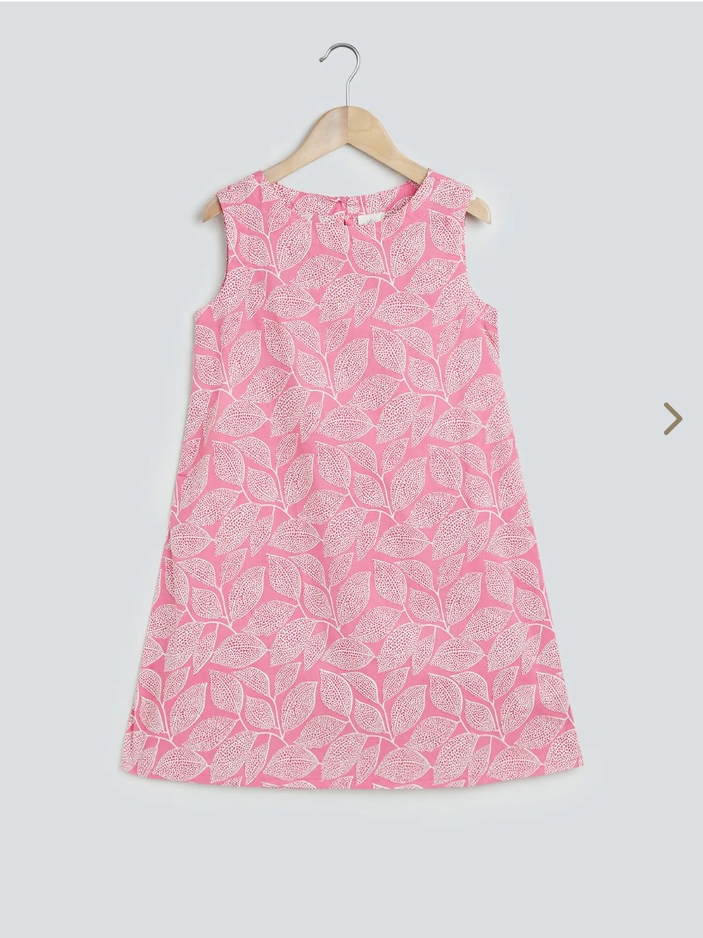 Size 5/6 Girls' Pink Leaf Print Sleeveless Dress